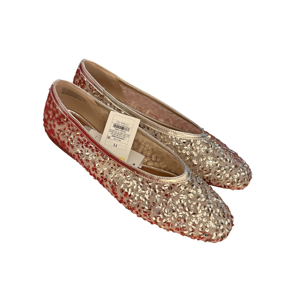 A New Day Womens Janine Sequin Ballet Flats Gold Mesh Memory Foam Size 11 NEW